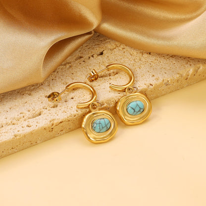 C-Shape + Oval Shaped with Oval Blue Turquoise Earrings 16.5*30mm asonjewelry