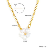 12.5mm white shell peach blossom flower clasp bead chain 40+5cm+6mm round pendant necklace, gold