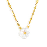 12.5mm white shell peach blossom flower clasp bead chain 40+5cm+6mm round pendant necklace, gold