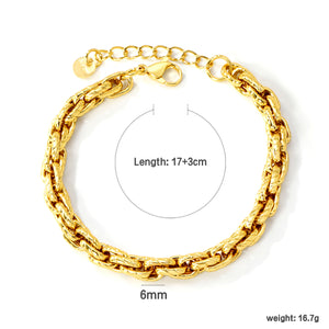 Thick 6mm Chain 17+3cm+6mm Round Tag Bracelet Golden
