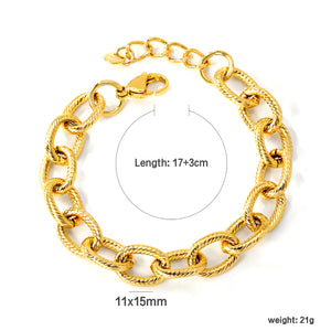Wire 2.5*width 11*height 15mm chain 17+3cm+6mm round tag bracelet gold color