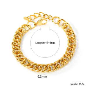 Wire 1.8*W9.3mm Chain 17+3cm+6mm Round Tag Bracelet Gold Color