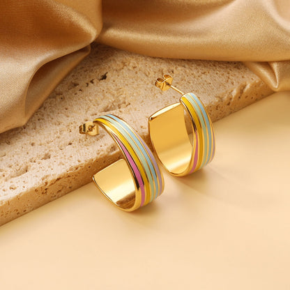 Oval C shape with mixed color with rose yellow blue & red green orange drop earrings 13.6*30.6mm asonjewelry