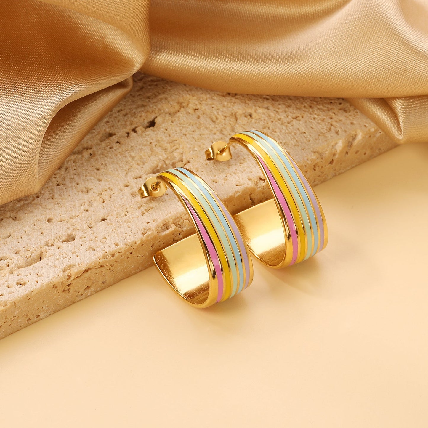 Oval C shape with mixed color with rose yellow blue & red green orange drop earrings 13.6*30.6mm asonjewelry