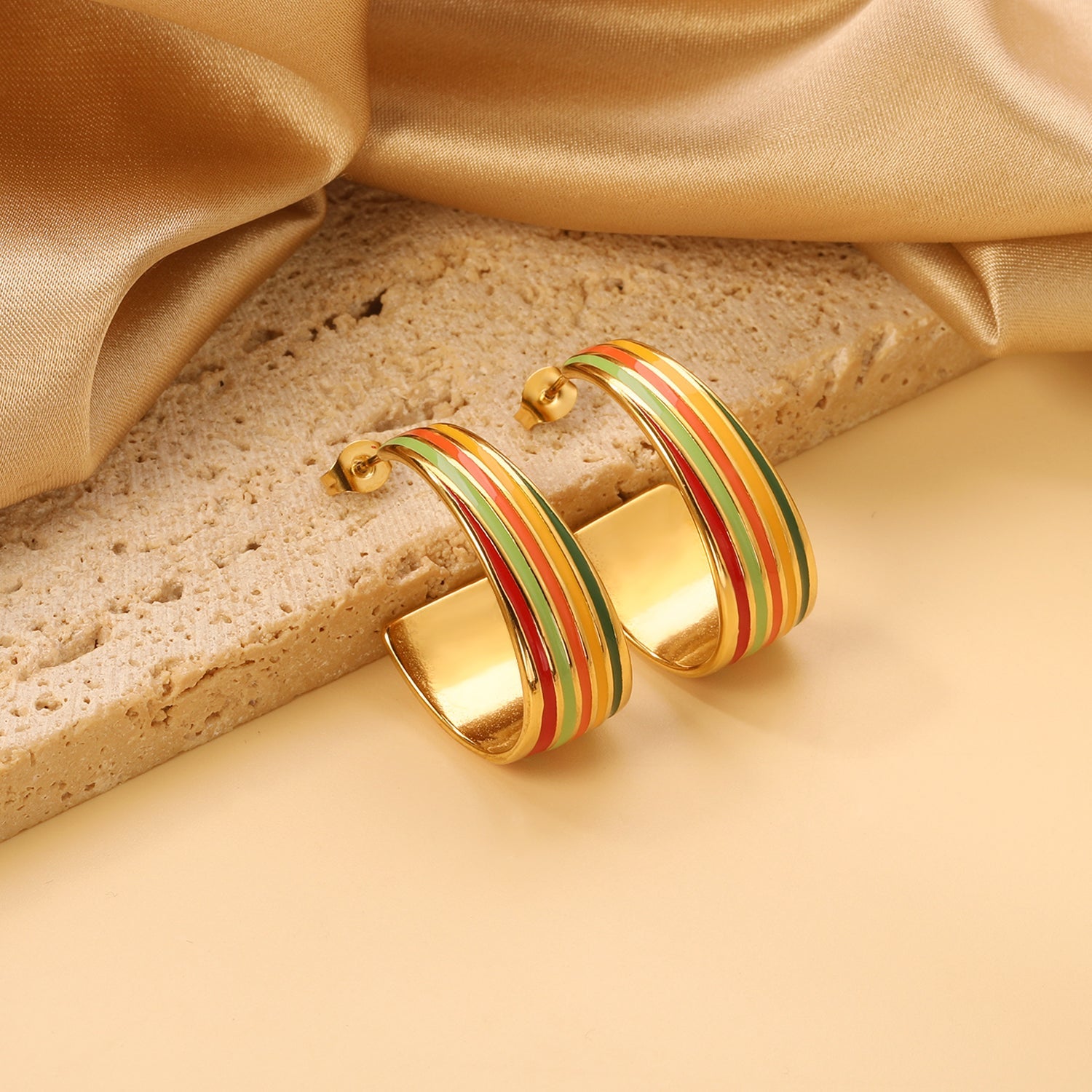 Oval C shape with mixed color with rose yellow blue & red green orange drop earrings 13.6*30.6mm asonjewelry