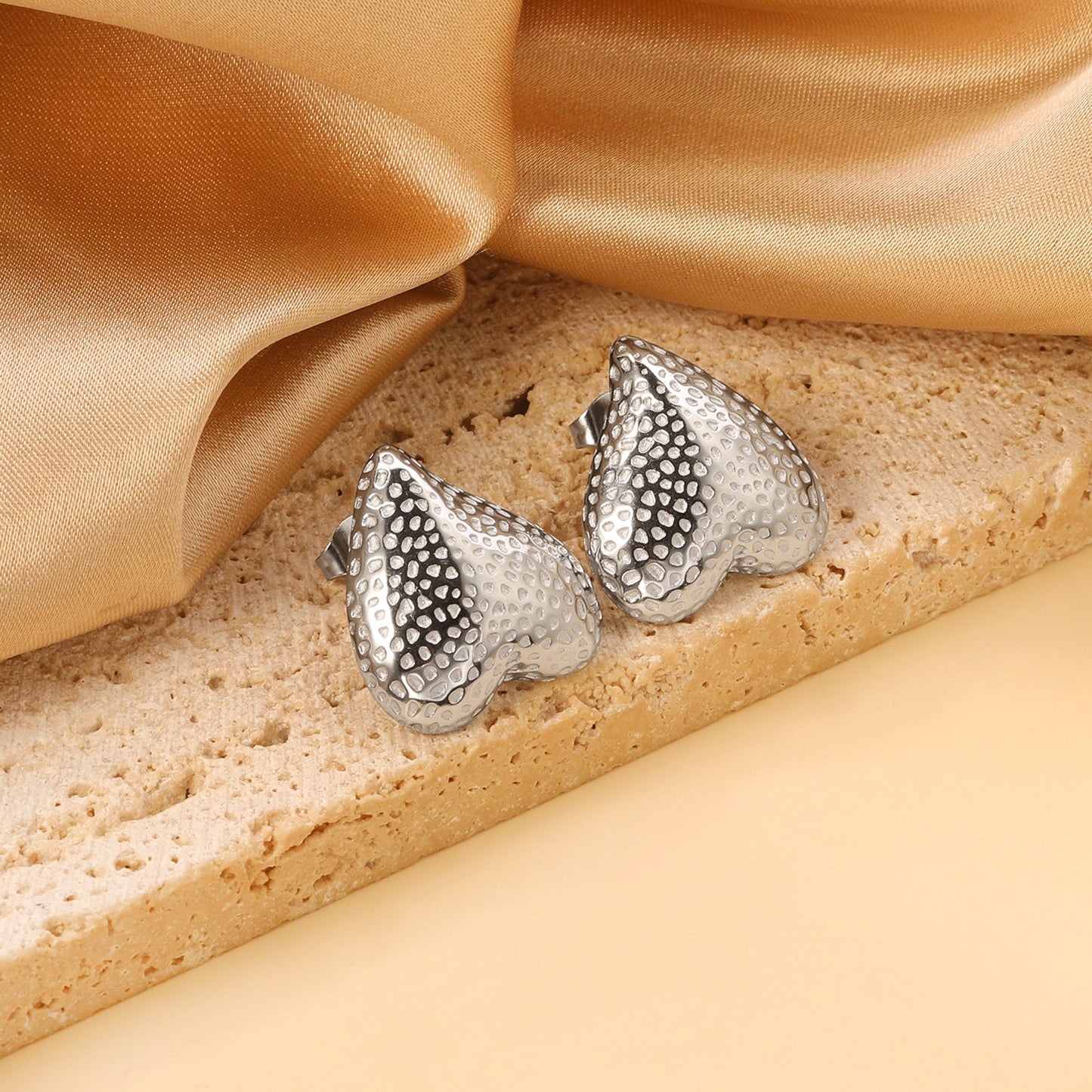 Inverted Peach Heart Pitted Face Earrings 19.7*21mm asonjewelry