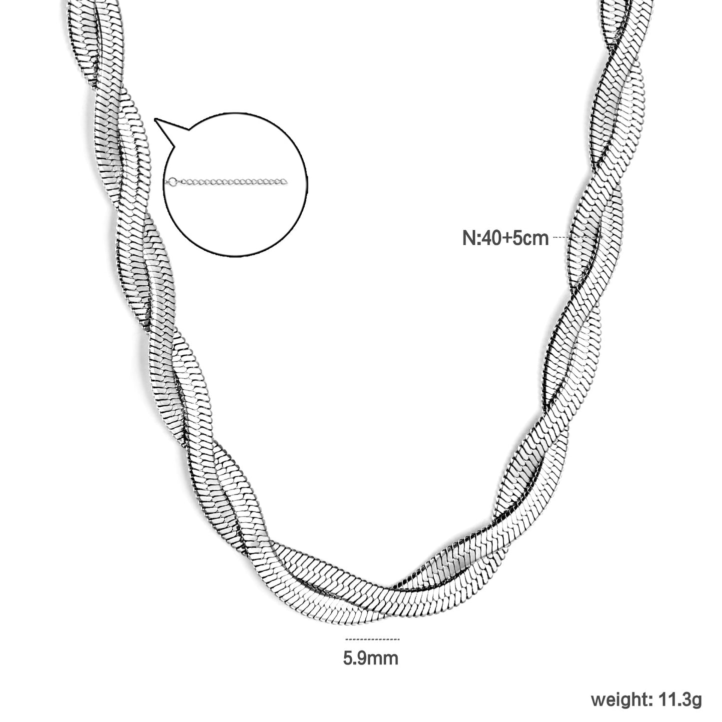 5.9mm*45+5cm Crossed Double Strand Necklace Steel/Golden asonjewelry