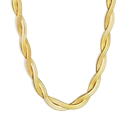 5.9mm*45+5cm Crossed Double Strand Necklace Steel/Golden asonjewelry