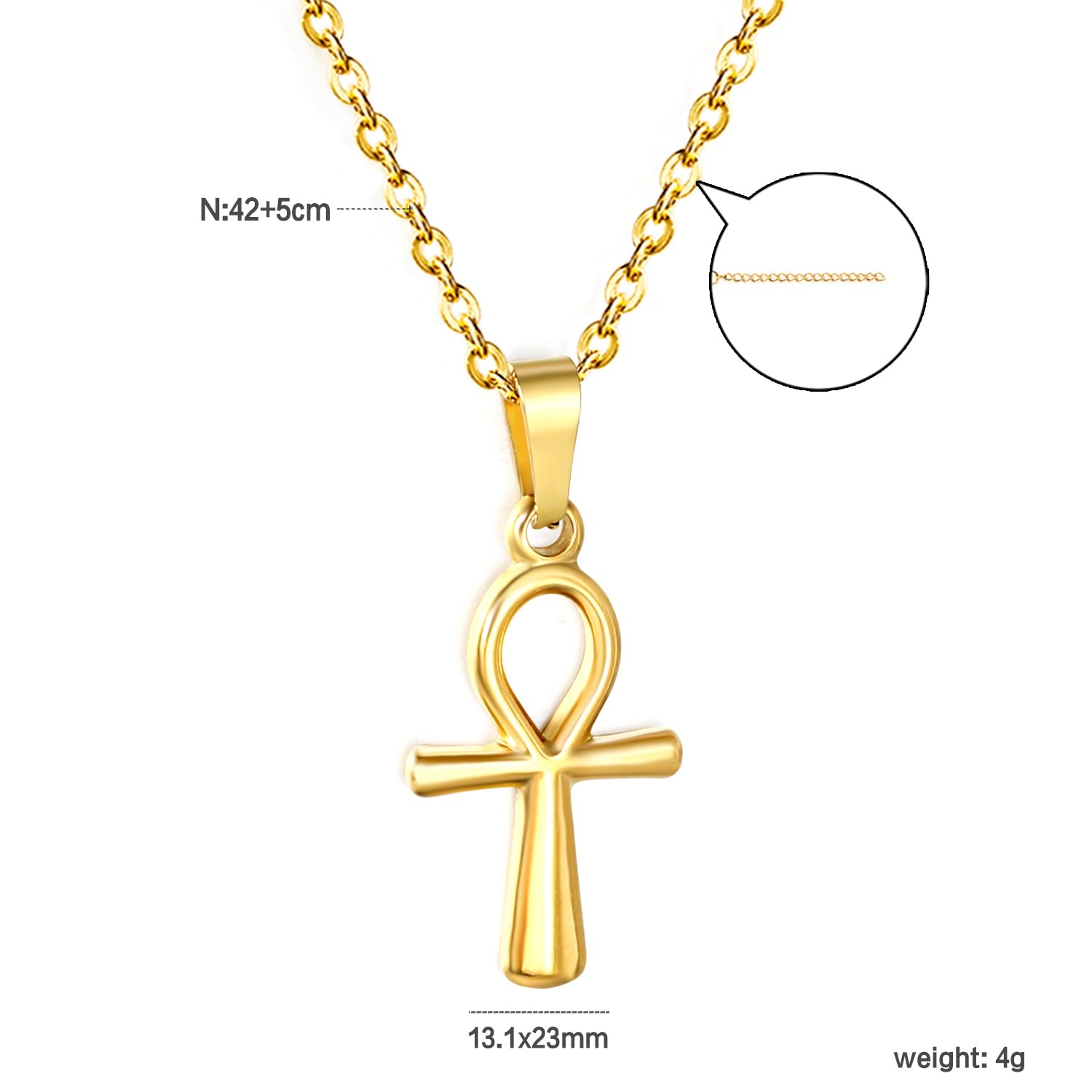 13.1 x 23mm Egyptian cross pendant 0.4 cross chain 40+6cm necklace, gold asonjewelry