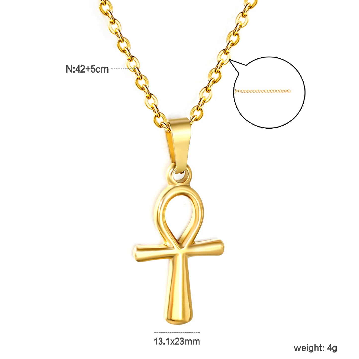 13.1*23mm Egyptian Cross Pendant 0.4 Cross Chain 40+6cm Necklace Gold asonjewelry