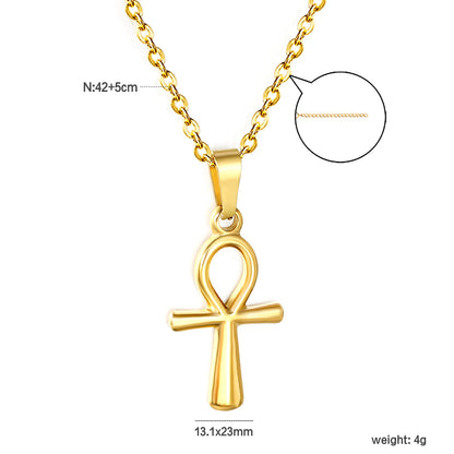 13.1*23mm Egyptian Cross Pendant 0.4 Cross Chain 40+6cm Necklace Gold asonjewelry