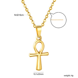 13.1*23mm Egyptian Cross Pendant 0.4 Cross Chain 40+6cm Necklace Gold