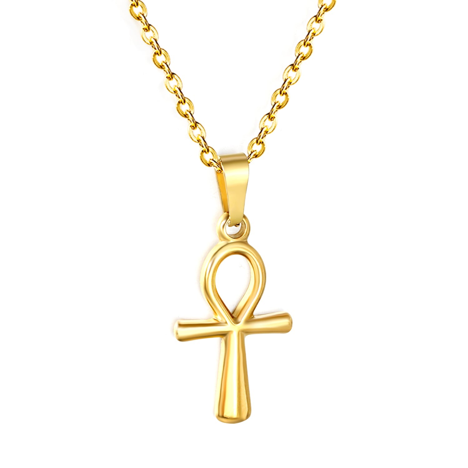 13.1 x 23mm Egyptian cross pendant 0.4 cross chain 40+6cm necklace, gold asonjewelry