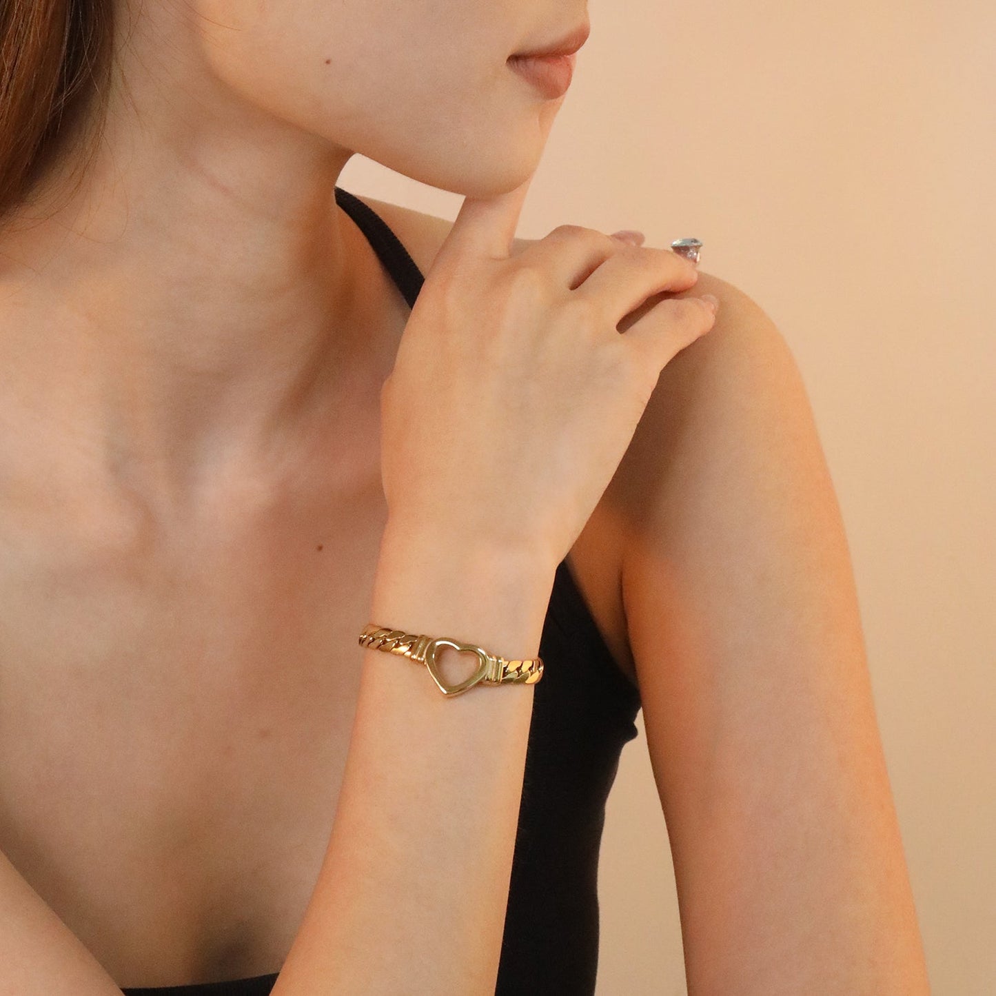 16.8*15.3mm heart-shaped accessory, 6.5mm thickened NK18 + 3cm + 6mm round tag, bracelet, gold asonjewelry