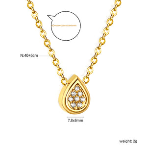 7.8 x 6mm beveled teardrop-shaped CNC white zirconium pendant with 0.3mm cross chain, 40cm + 5cm + 6mm round tag necklace in steel color/gold color