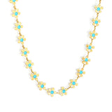 5.8mm Blue Dripping Flower 40+5cm + 11.2 x 3.7mm Square Tag Necklace Gold