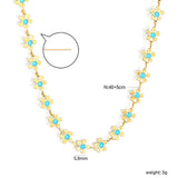 5.8mm Blue Dripping Flower 40+5cm + 11.2 x 3.7mm Square Tag Necklace Gold