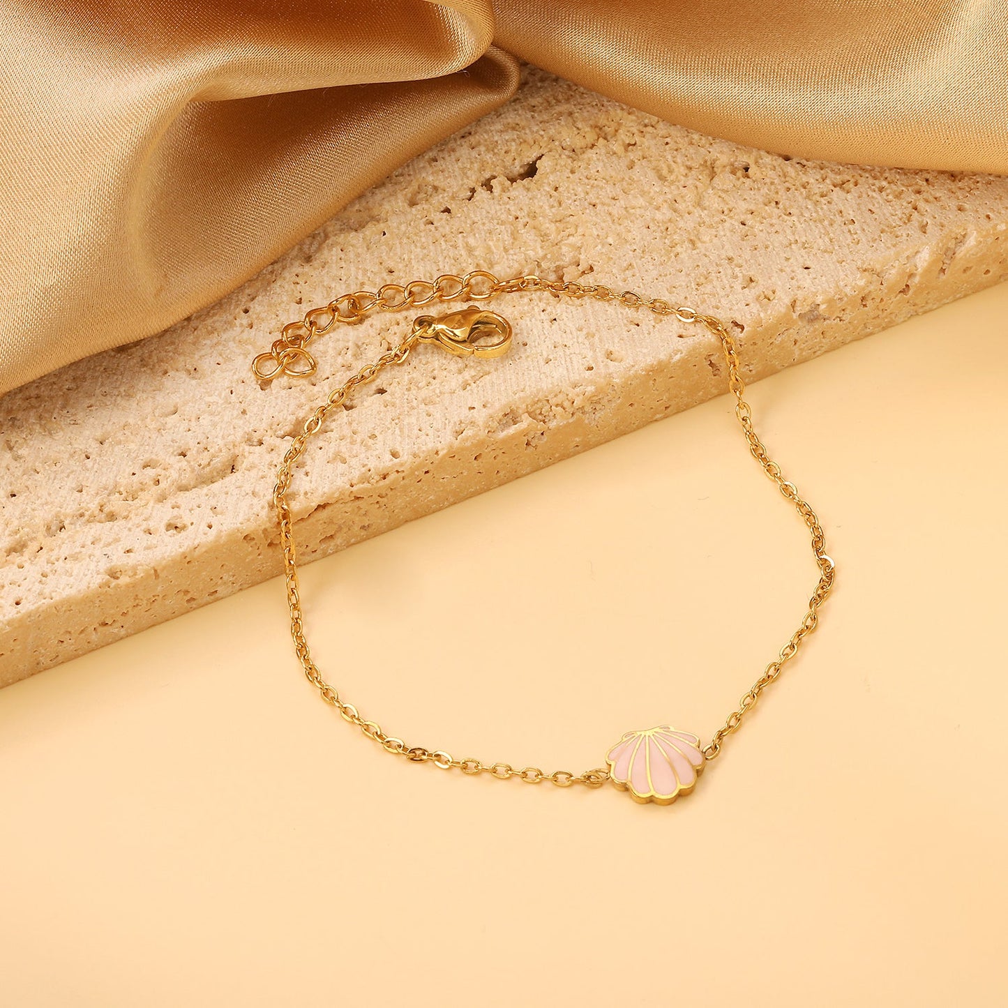 Shell with Pink Drip Oil*9.4*8.4 Bracelet 18+3cm asonjewelry