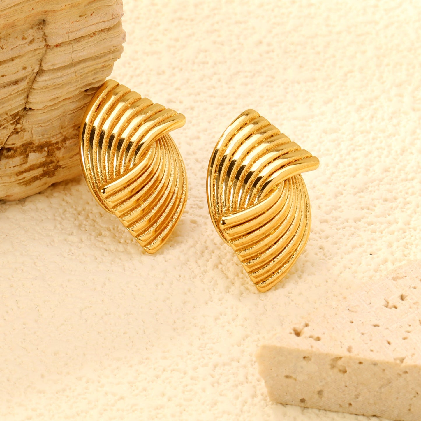 17*25.7mm Double Piece Curved Earrings Gold color asonjewelry
