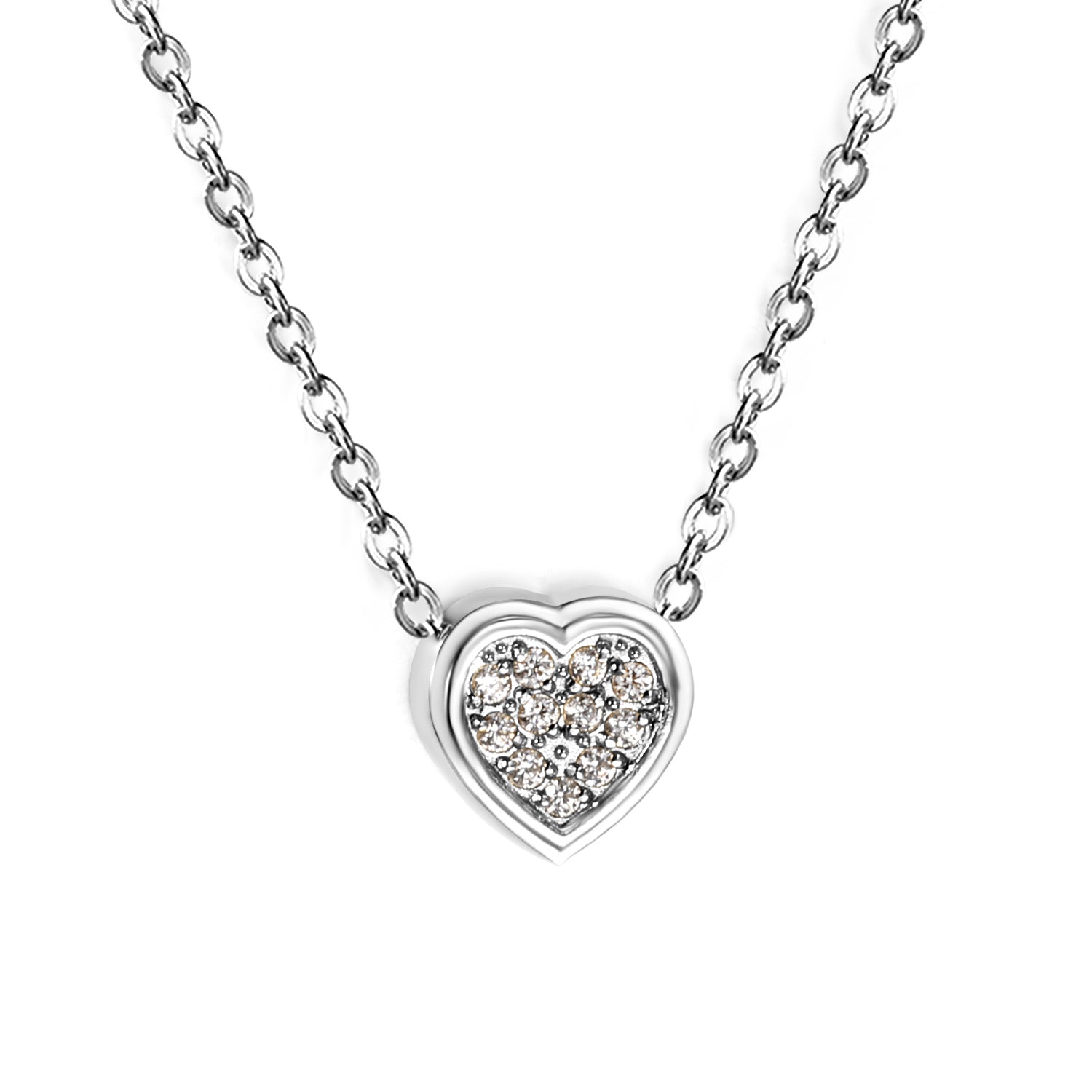 7.7 x 8mm beveled heart-shaped CNC white zirconia pendant with 0.3mm cross chain (40+5cm) and 6mm round tag necklace in steel gray/gold asonjewelry