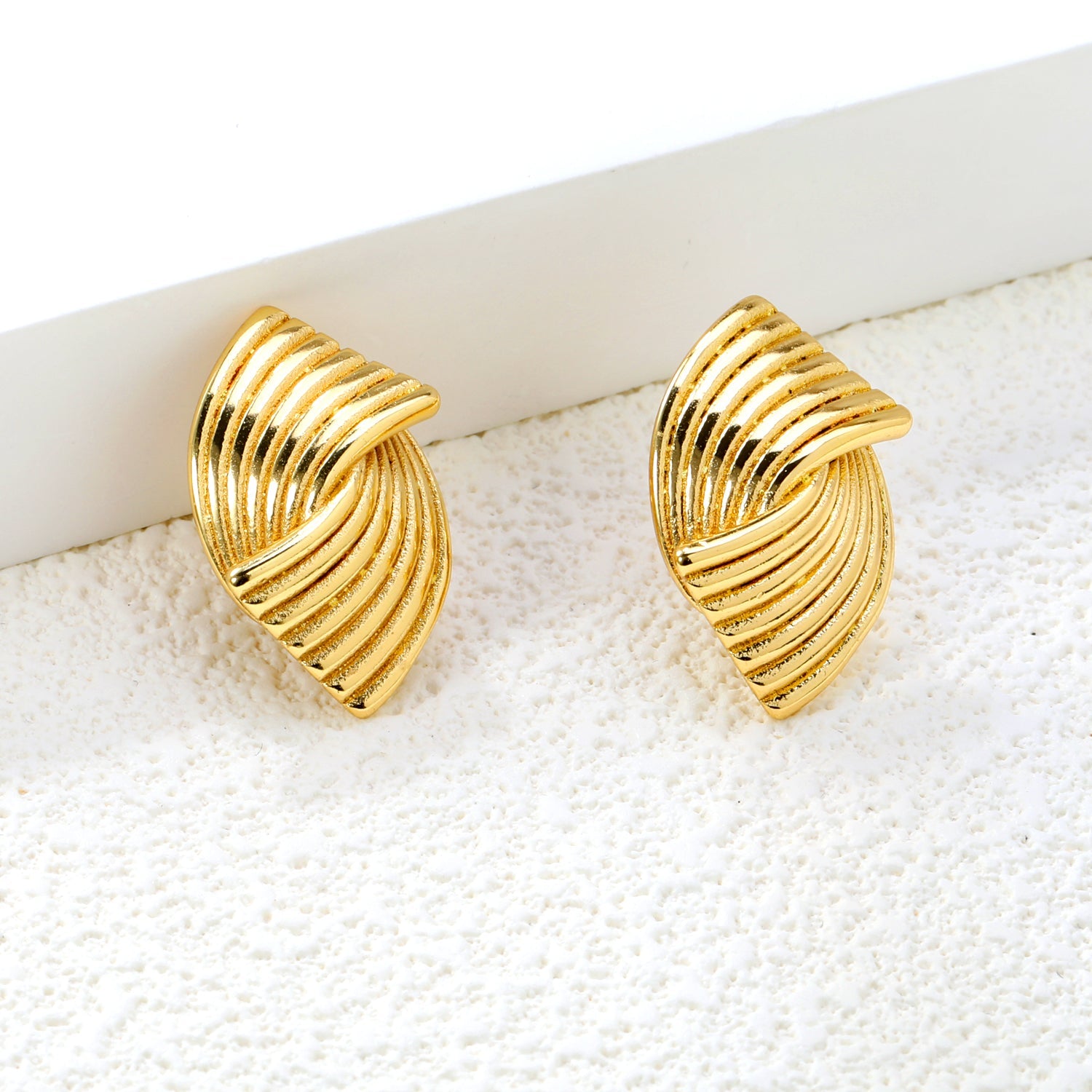 17*25.7mm Double Piece Curved Earrings Gold color asonjewelry