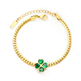 13.5mm four-leaf clover with green zircon 3.9 gold dragon chain 17+5cm+11.2*3.7mm square tail plaque bracelet gold color