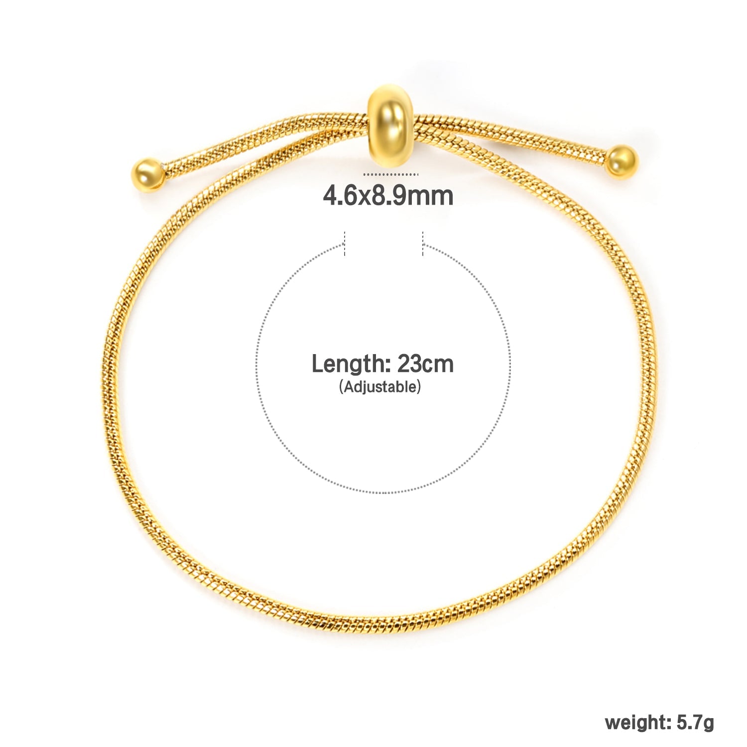 4.6*8.9mm Hollow Round Live Clasp 23cm Bracelet Golden asonjewelry