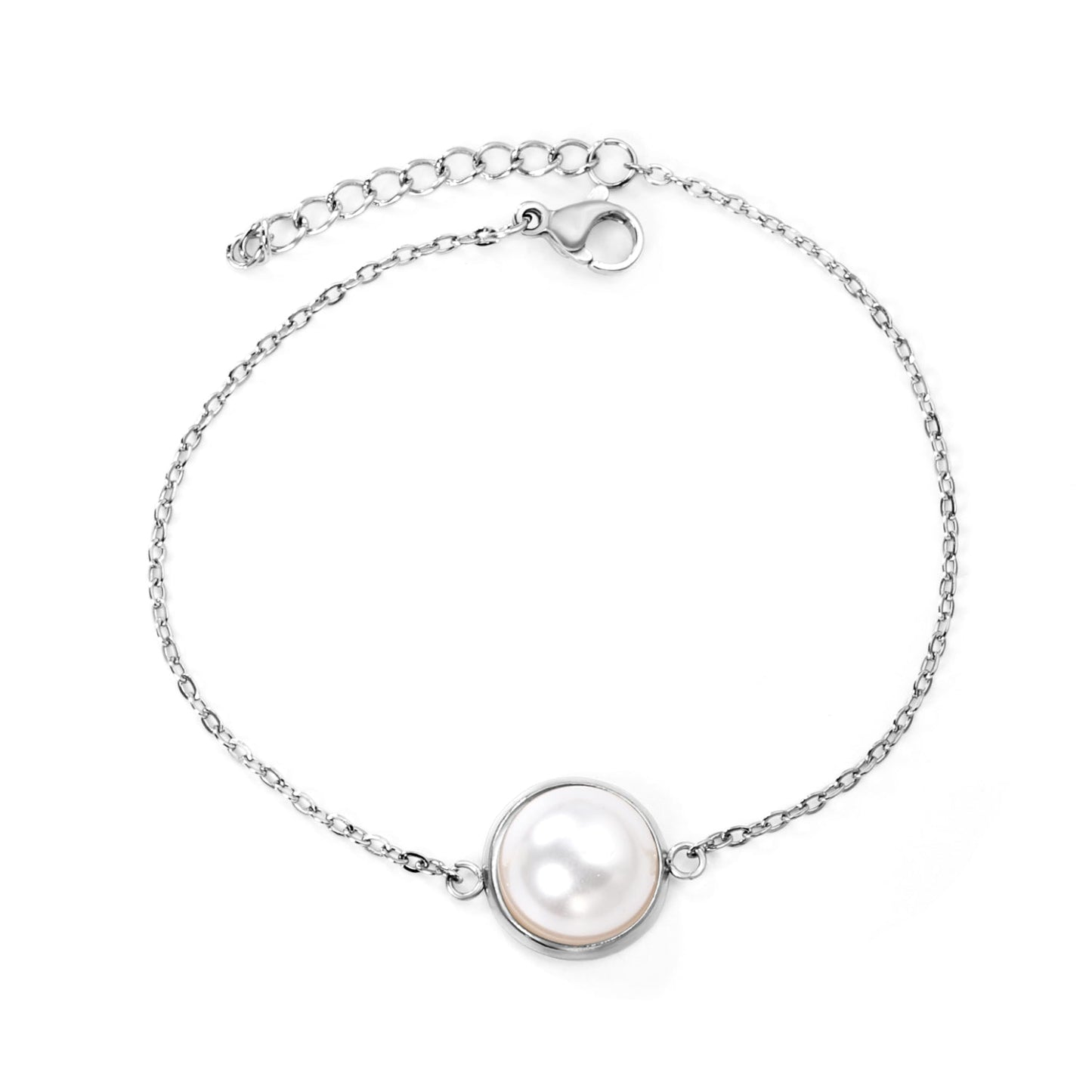 12-14mm round with half white pearl 16-18+3cm bracelet steel/gold color asonjewelry