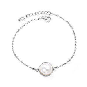 12-14mm round with half white pearl 16-18+3cm bracelet steel/gold color