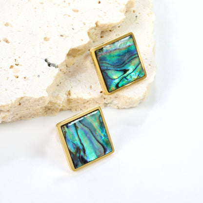 Square with oil drip colorful abalone shell earrings 15*15mm asonjewelry