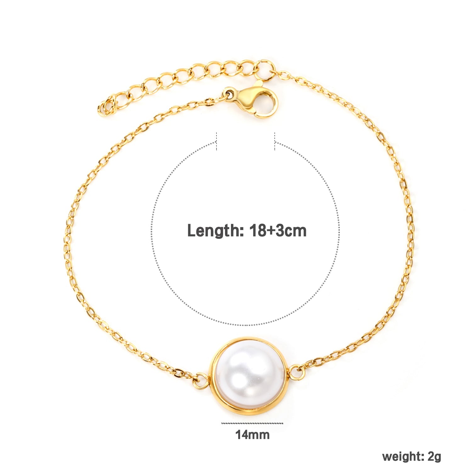 12-14mm round with half white pearl 16-18+3cm bracelet steel/gold color asonjewelry
