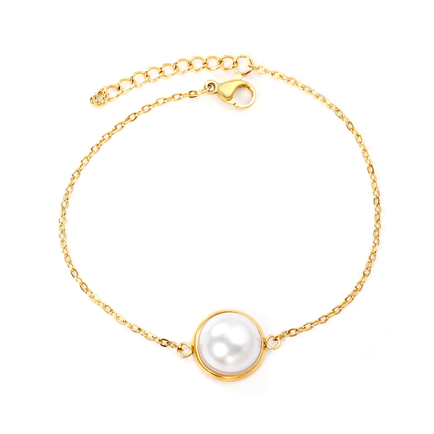12-14mm round with half white pearl 16-18+3cm bracelet steel/gold color asonjewelry