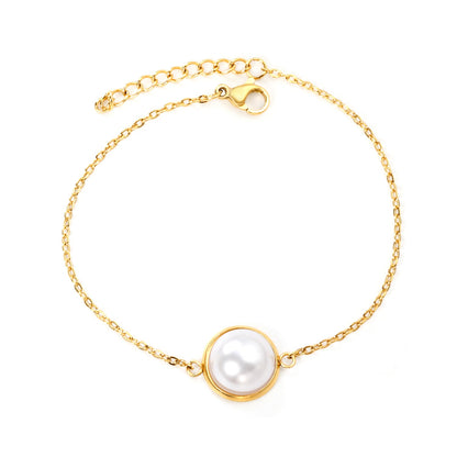 12-14mm round with half white pearl 16-18+3cm bracelet steel/gold color asonjewelry