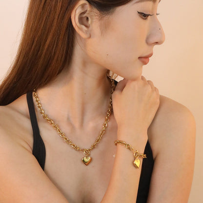 OT Oversized Chain Heart Pendant Necklace, Gold asonjewelry