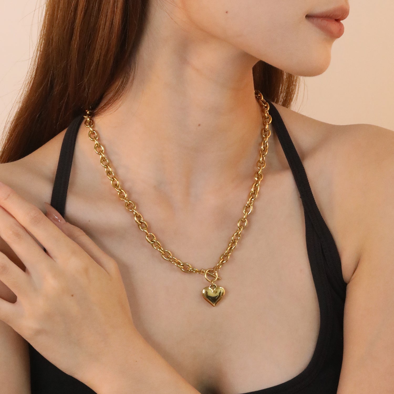 OT Oversized Chain Heart Pendant Necklace, Gold asonjewelry