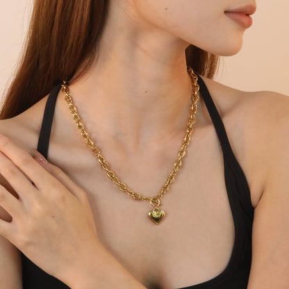 OT Oversized Chain Heart Pendant Necklace, Gold asonjewelry
