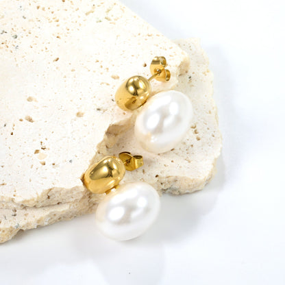 10.6*6.5mm Hollow Cylinder with Flat Round White Pearl Earrings 16.2*12.2mm asonjewelry