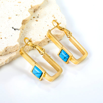 1.8*2.9*27mm Rectangle Loop with Square Turquoise Earrings 8.2*8.2mm asonjewelry
