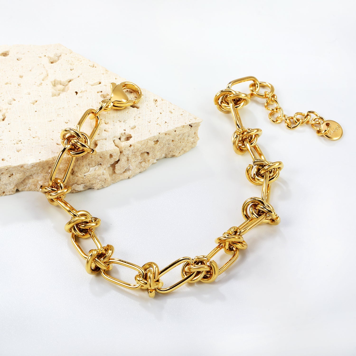 9.8mm chain at the widest point 17+3cm+6mm round plate bracelet Gold color asonjewelry