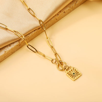 Square hollowed out pendant with green diamonds 15*28mm necklace 45cm asonjewelry