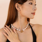 11*15mm 24 Baroque Imitation Pearls 2.9mm 25 Hollow Round Beads OT Clasp 45cm Necklace Gold