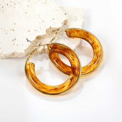 Round with White & Black & Green & Coffee Resin Loop Earrings 6.1*41.5mm asonjewelry