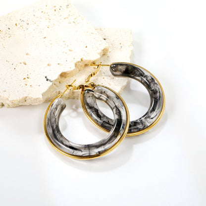 Round with White & Black & Green & Coffee Resin Loop Earrings 6.1*41.5mm asonjewelry
