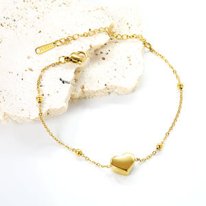 10.5*9*5.4mm three-dimensional heart + 3mm*4 steel beads bracelet 17+5cm