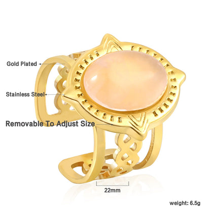 Open Oval Band with White Natural Stone Ring asonjewelry