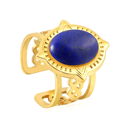 Open Oval Band with Blue Natural Stone Ring asonjewelry