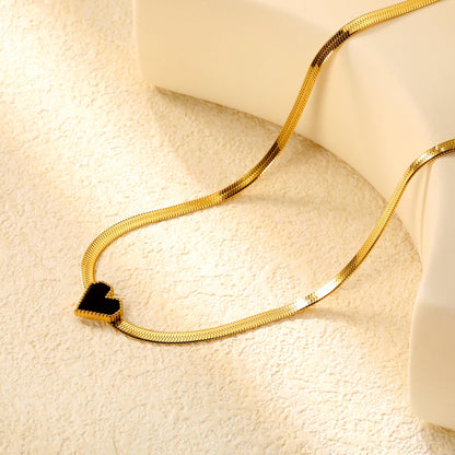 11.5 x 10.6mm Black Heart Pendant 3.3mm Blade Chain 40+5cm x 3mm Round Tag Necklace Gold asonjewelry