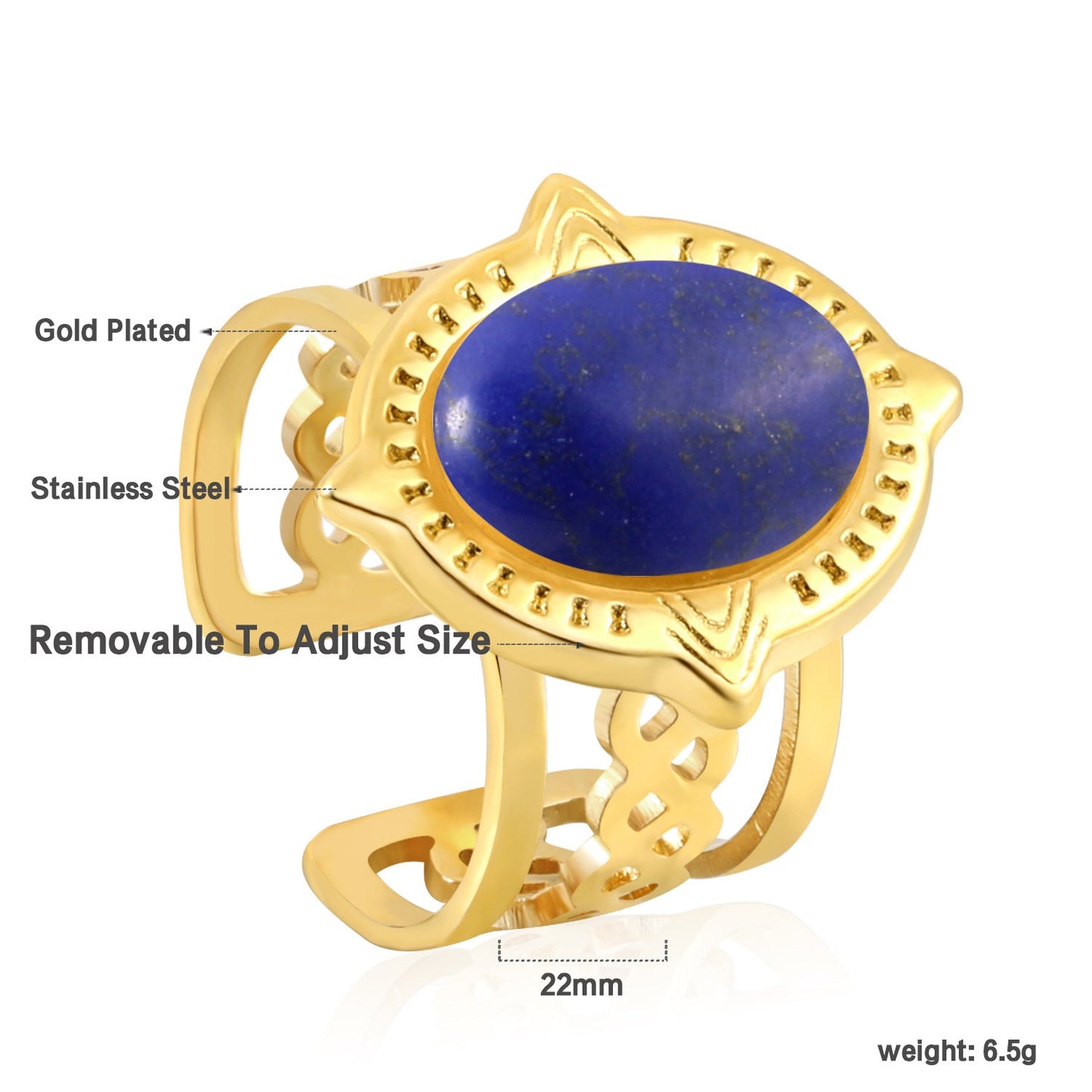 Open Oval Band with Blue Natural Stone Ring asonjewelry