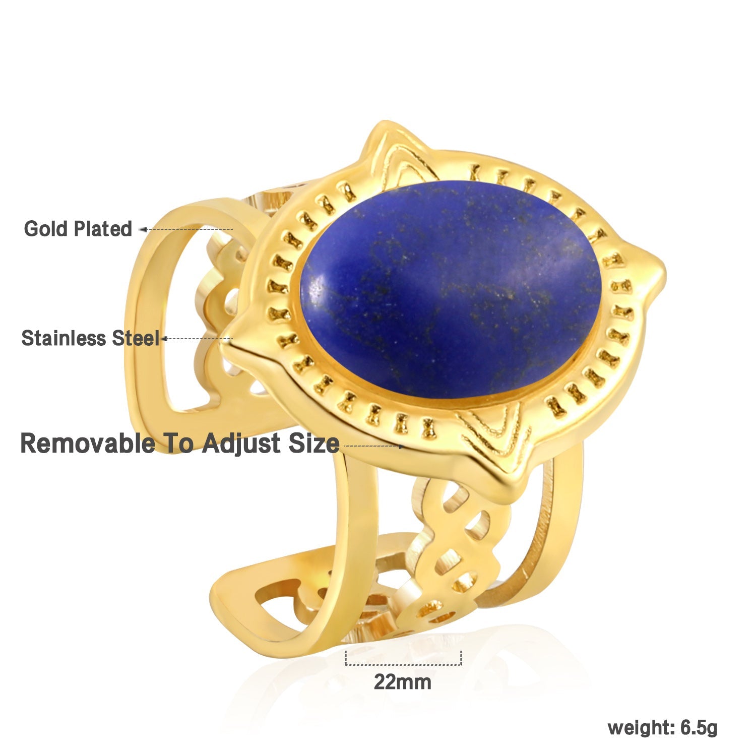 Open Oval Band with Blue Natural Stone Ring asonjewelry