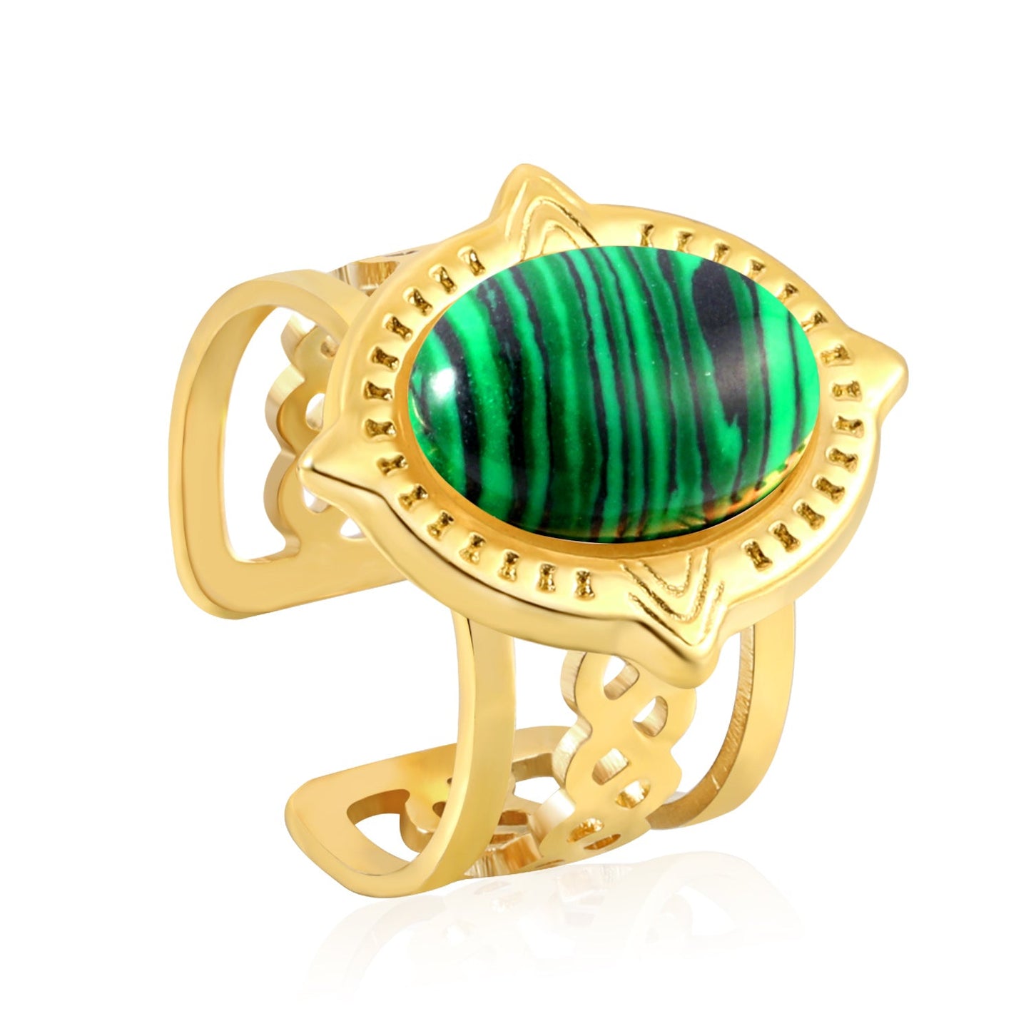 Open Oval Band with Green Turquoise Ring asonjewelry